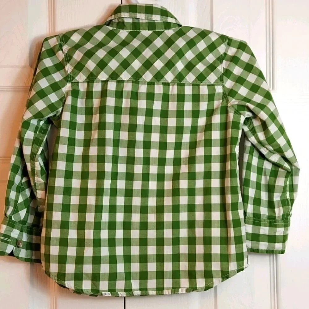 Old Navy Green Gingham Plaid Button Shirt Sz 4T
